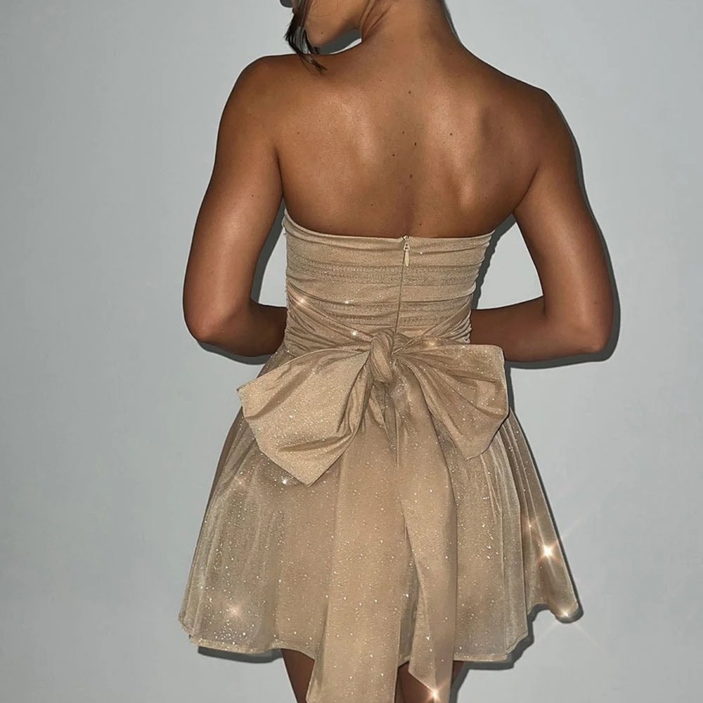 Chic Strapless Tan Dress - Picture 2 of 7